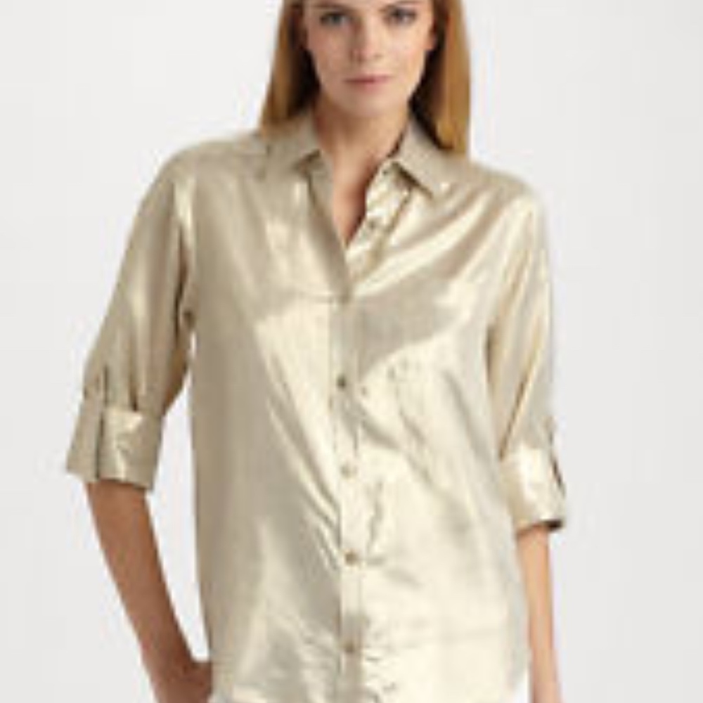 Alice+Olivia Metallic Piper Button Down Shirt M